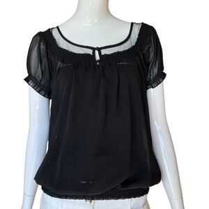 Express Black Peasant Blouson Top Completely Sheer Size Medium NWT